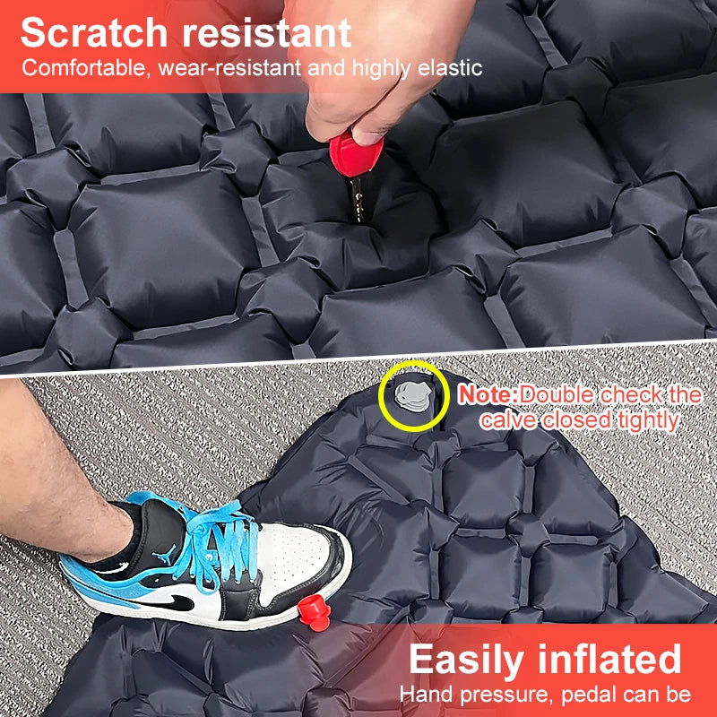 PACOONE Outdoor Camping Sleeping Pad Inflatable Mattress with Pillows Built-in Inflator Pump