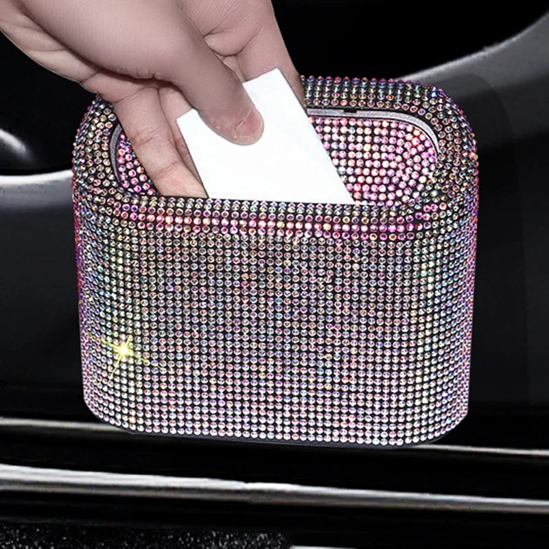 Bling Rhinestone Car Hanging Garbage Bin