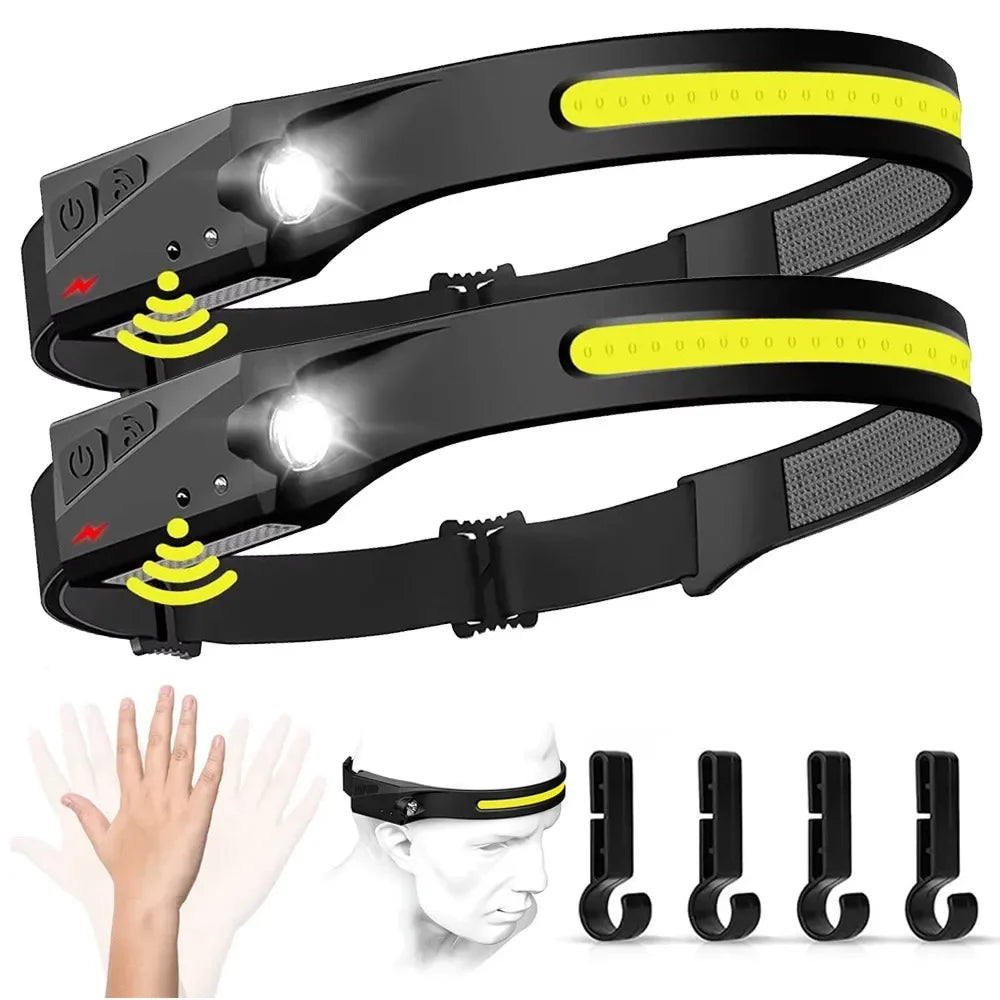 USB Rechargeable XPE+COB LED Sensor Headlamp