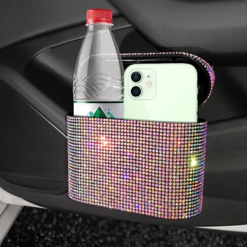 Bling Rhinestone Car Hanging Garbage Bin
