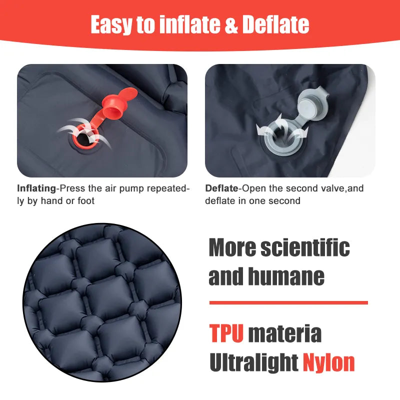 PACOONE Outdoor Camping Sleeping Pad Inflatable Mattress with Pillows Built-in Inflator Pump