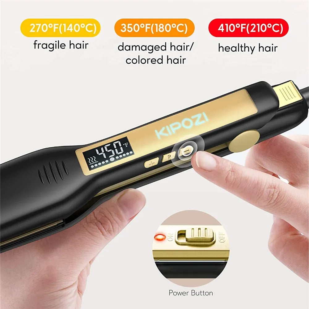 KIPOZI Professional Titanium Flat Iron Hair Straightener with Digital LCD Display