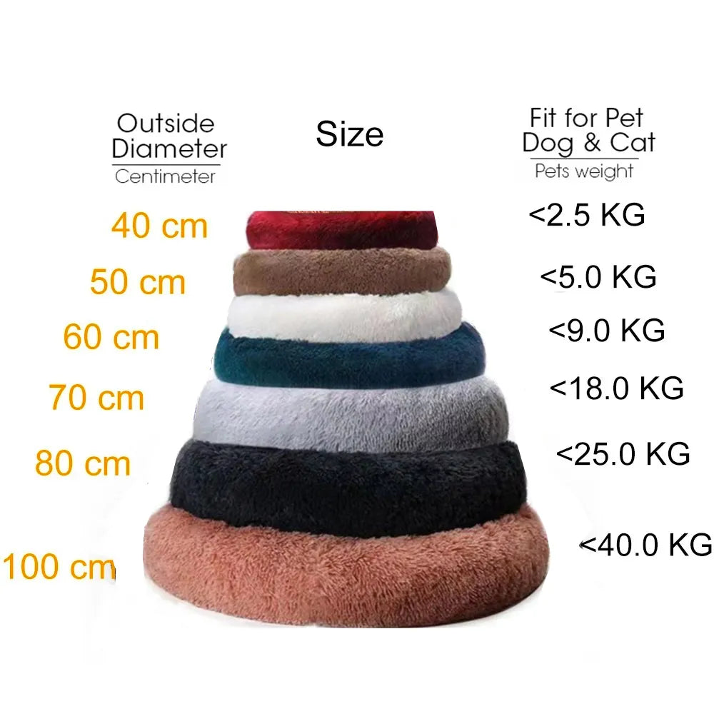 Fluffy Kennel Bed Donut Washable Round Dog Basket Plush Beds