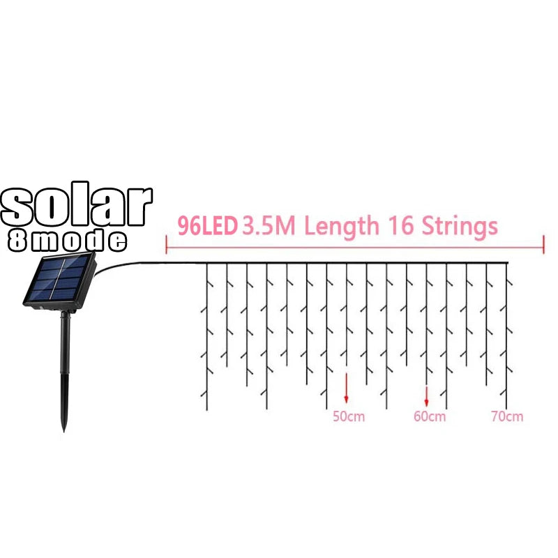 Solar Curtain Icicle Light 3.5M Eaves Fairy String Lights