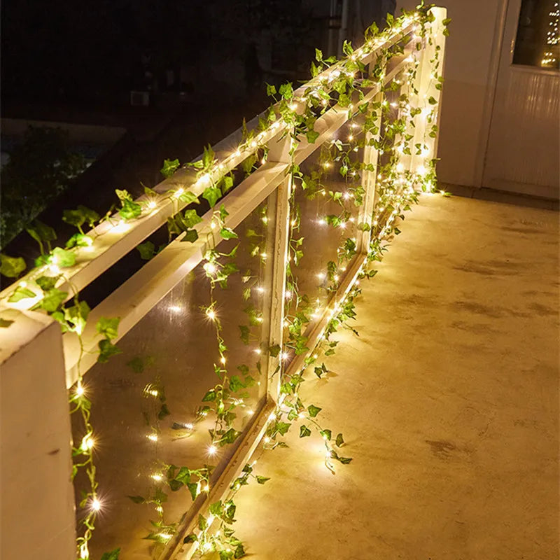 Flower Green Leaf String Lights Artificial Vine Battery Powered Fairy Lights