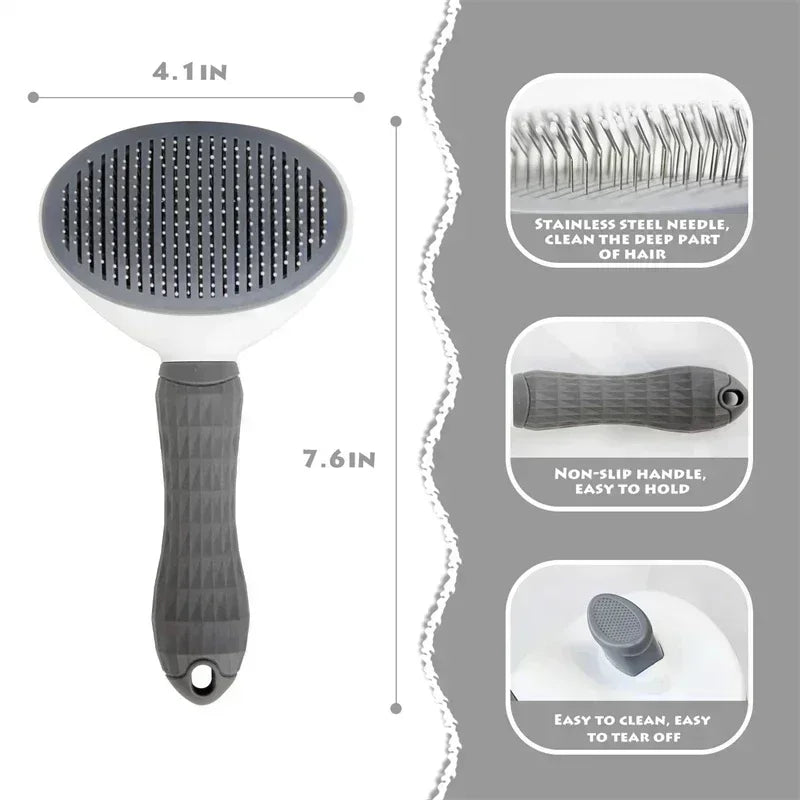 Non-slip Stainless Steel Pet Hair Removal Grooming Brush