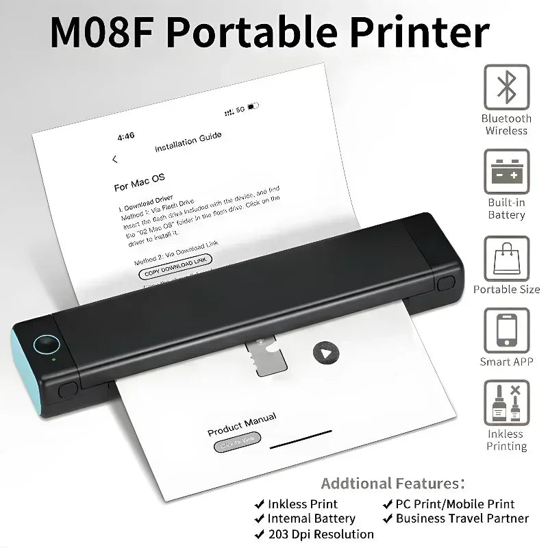 M08F A4 Portable Wireless Thermal Printer