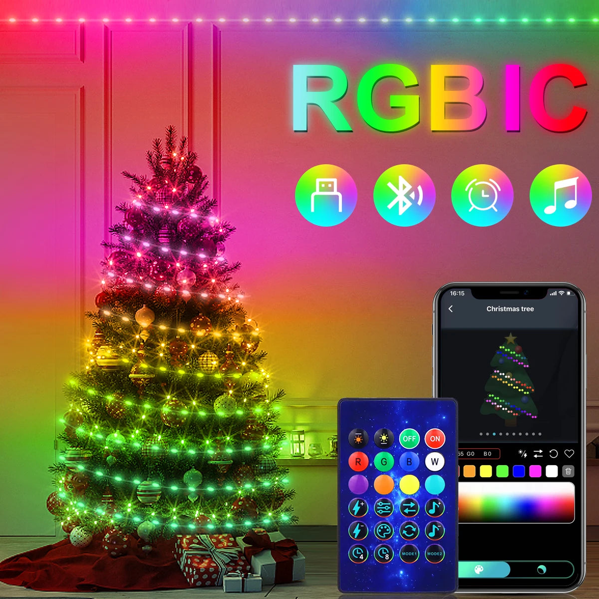 APP RGBIC Bluetooth Addressable Fairy Lights 5V LED Sting Light