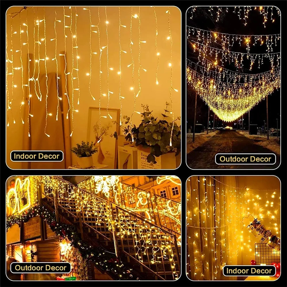 Solar Curtain Icicle Light 3.5M Eaves Fairy String Lights