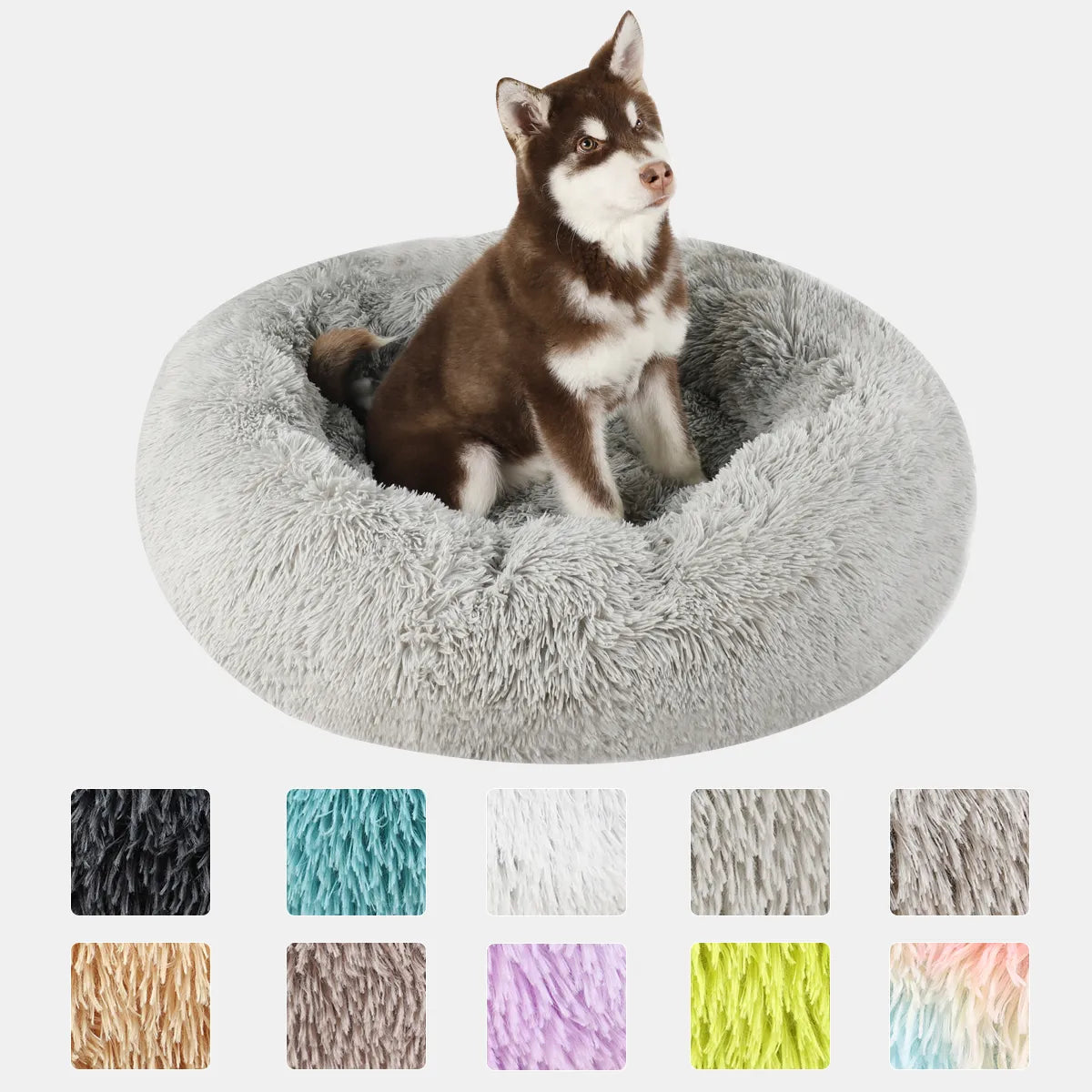 Fluffy Kennel Bed Donut Washable Round Dog Basket Plush Beds