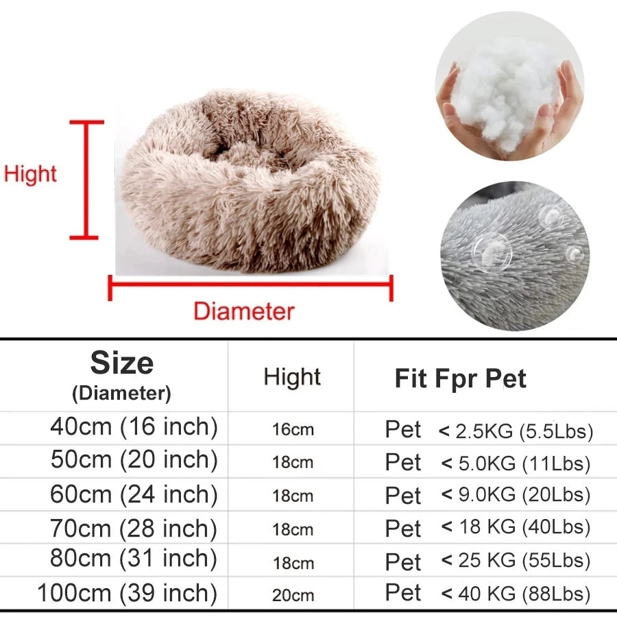 Fluffy Kennel Bed Donut Washable Round Dog Basket Plush Beds