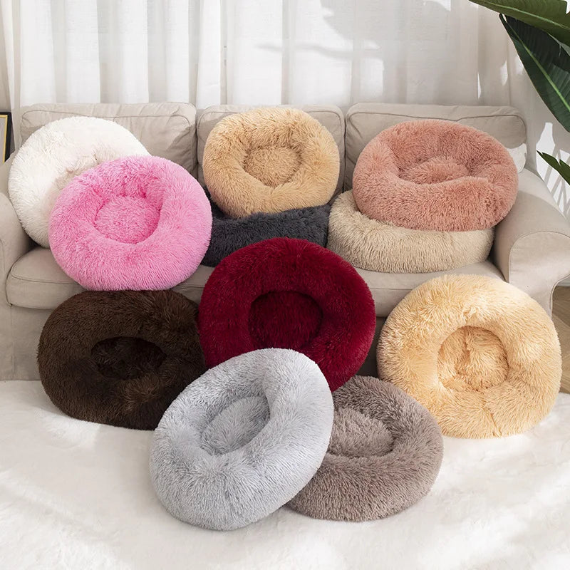 Fluffy Kennel Bed Donut Washable Round Dog Basket Plush Beds