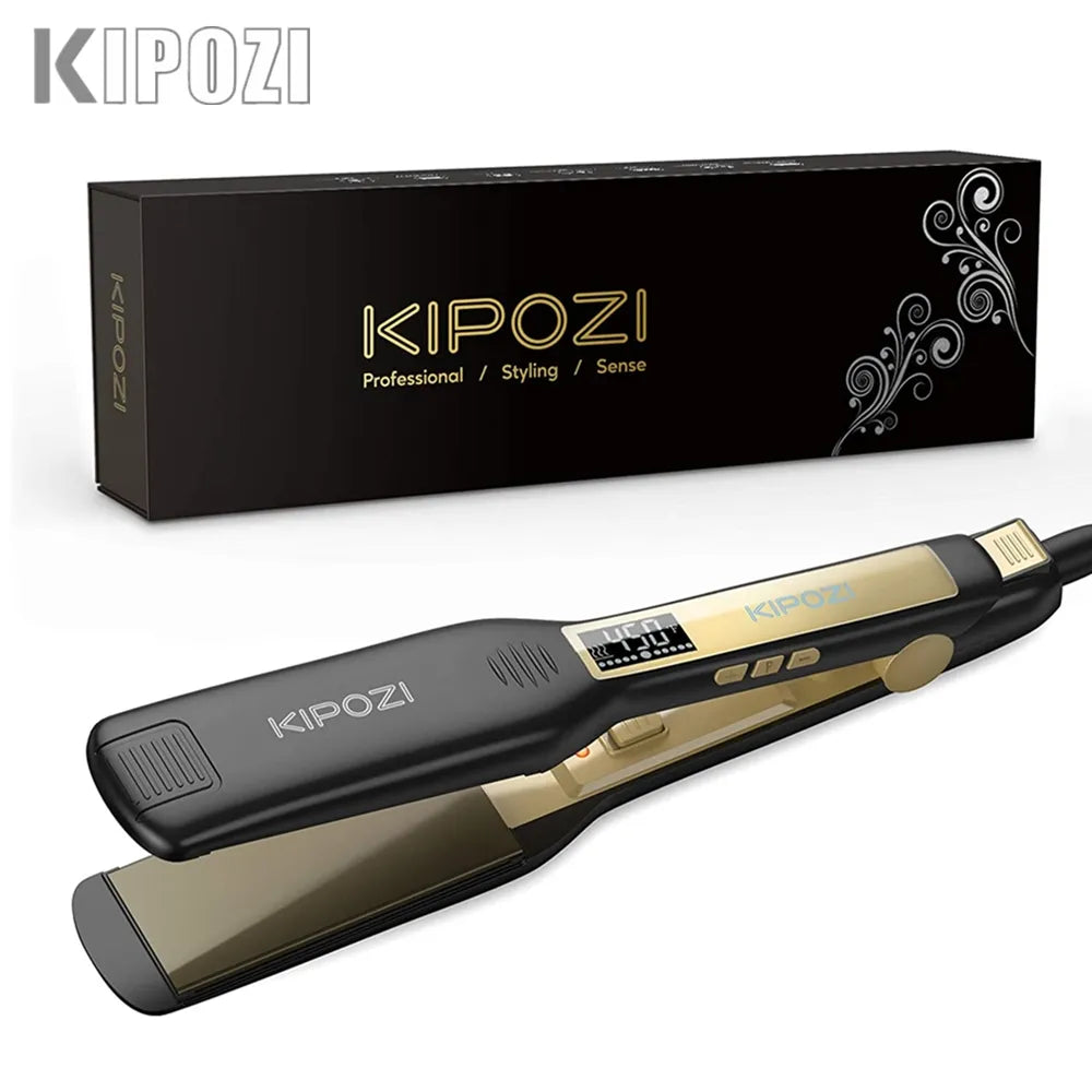 KIPOZI Professional Titanium Flat Iron Hair Straightener with Digital LCD Display