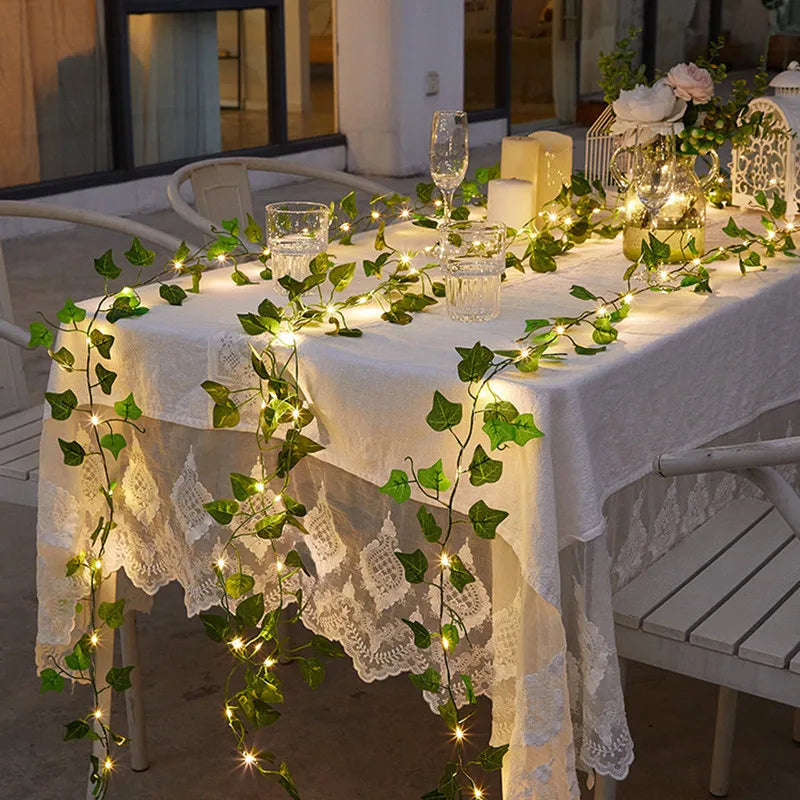 Flower Green Leaf String Lights Artificial Vine Battery Powered Fairy Lights