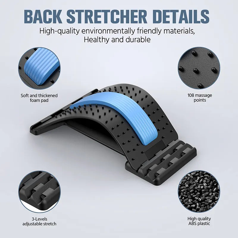 Multi-Level Adjustable Back Stretcher Magnetotherapy Support Pain Relief Massager