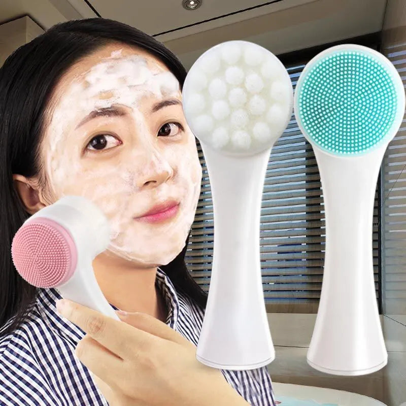 Silica Gel Double Sided Facial Cleanser Brush Pore Cleaner