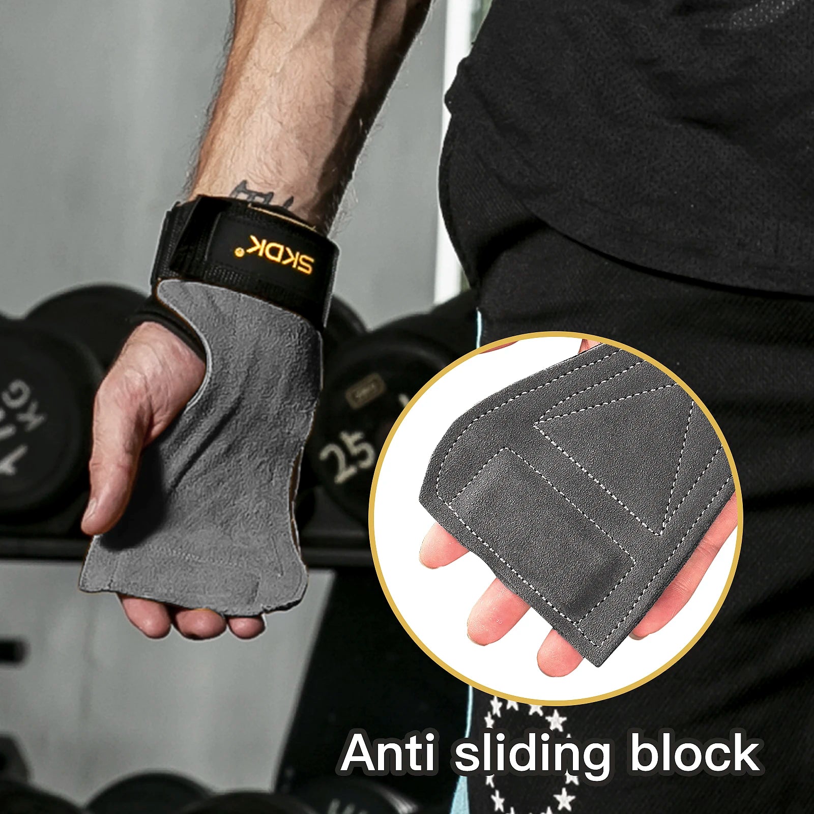 SKDK Gym Grips Palm Guards Cowhide Palm Protector Workout Gloves Grips