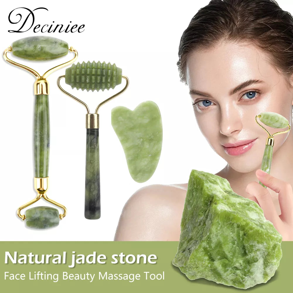 Gua Sha Jade Rollers Natural Stone Gouache Face Lifting Massager Kits