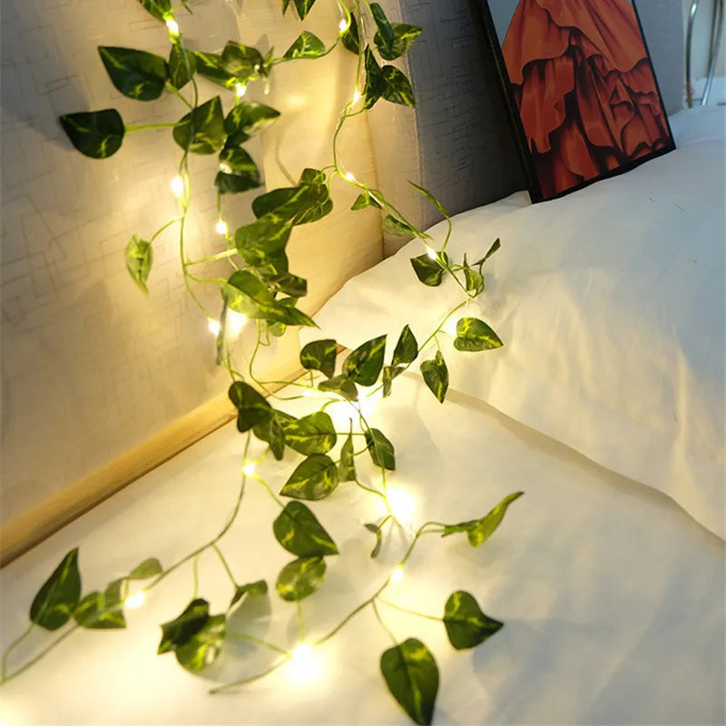 Flower Green Leaf String Lights Artificial Vine Battery Powered Fairy Lights